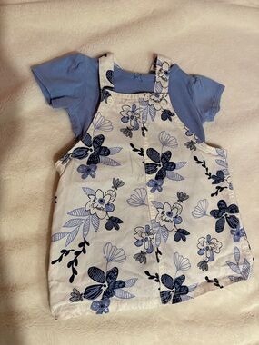 Carter's White and Blue Floral Pinafore Dress with Blue Tee